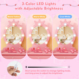 Kids Vanity Set with Lighted Mirror with Adjustable Brightness and Large Drawer-Pink