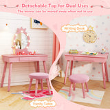 Kids Vanity Set with Lighted Mirror with Adjustable Brightness and Large Drawer-Pink