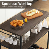 Kitchen Island with 3 Shelves Wine Glass Holders and 10 Hooks-Gray