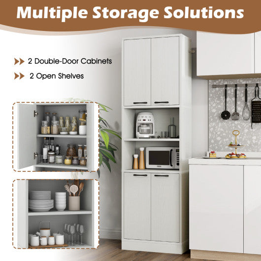 75 Inch Kitchen Pantry Cabinet Tall Cupboard with Doors and Shelves-White Oak