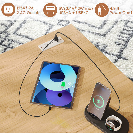 95 Inch 2-Person L-Shaped Long Reversible Computer Desk with Monitor Stand-Natural