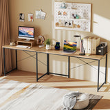 95 Inch 2-Person L-Shaped Long Reversible Computer Desk with Monitor Stand-Natural