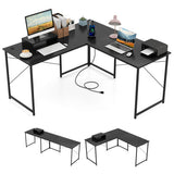 95 Inch 2-Person L-Shaped Long Reversible Computer Desk with Monitor Stand-Black