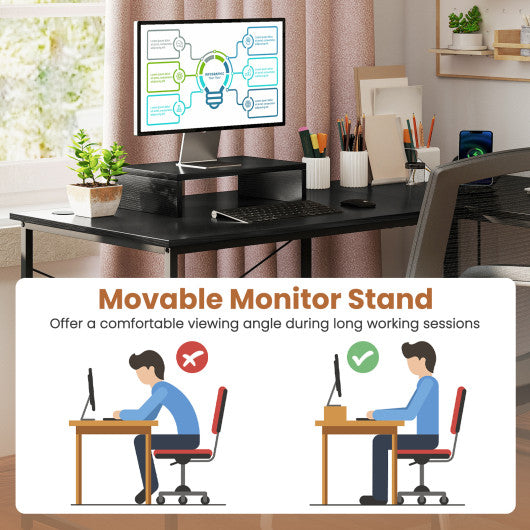 95 Inch 2-Person L-Shaped Long Reversible Computer Desk with Monitor Stand-Black
