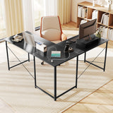 95 Inch 2-Person L-Shaped Long Reversible Computer Desk with Monitor Stand-Black