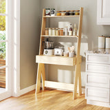 Ladder Shelf Desk Bookcase with Countertop  Drawer and 2 Shelves-Natural