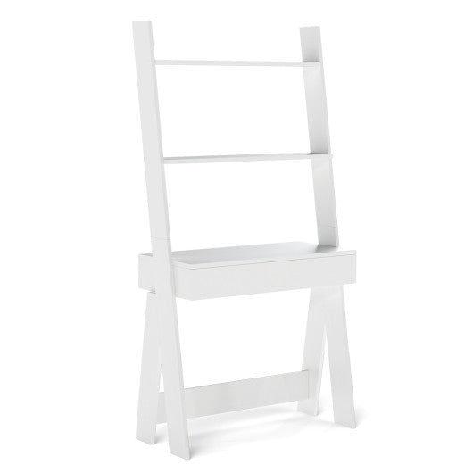 Ladder Shelf Desk with Countertop Drawer and Anti-Toppling Device-Oak