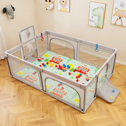 Large Baby Playpen with Mat and Ocean Balls-Light gray