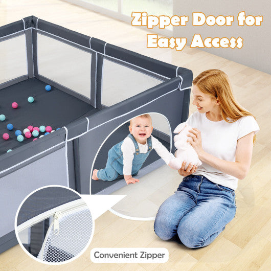 Large Infant Baby Playpen Safety Play Center Yard with 50 Ocean Balls-Dark Gray