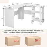 Large Modern L-shaped Computer Desk with 2 Cable Holes and 2 Storage Shelves-White