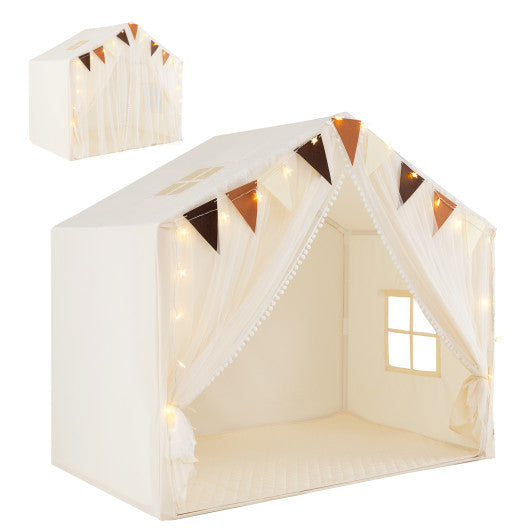 Large Toddler Playhouse Tent with Door Curtains Windows-Beige