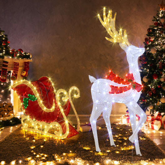 LED Lighted Christmas Reindeer and Santas Sleigh