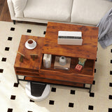 Lift Top Coffee Table with Hidden Compartment and Removable Storage Shelf-Rustic Brown