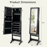 Lockable Freestanding Jewelry Cabinet Armoire with Full-Length Mirror and Lights-Black