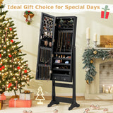 Lockable Freestanding Jewelry Cabinet Armoire with Full-Length Mirror and Lights-Black
