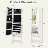 Lockable Freestanding Jewelry Cabinet Armoire with Full-Length Mirror and Lights-White