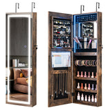 42.5 Inches Lockable Jewelry Mirror Wall Cabinet with 3-Color LED Lights-Rustic Brown