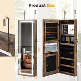 42.5 Inches Lockable Jewelry Mirror Wall Cabinet with 3-Color LED Lights-Rustic Brown
