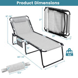 4 Position Folding Lounge Chaise with Adjustable Backrest and Footrest-Gray