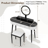 Makeup Vanity Table Set with LED Mirror and 3 Spacious Drawers-White and Black