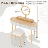 Makeup Vanity Table Set with LED Mirror and 3 Spacious Drawers-Natural