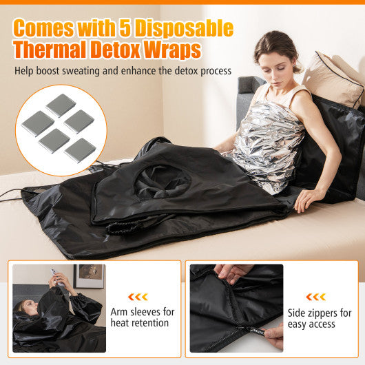 Infrared Sauna Blanket for Home Use with Arm Sleeves Wraps and Carry Bag-Black