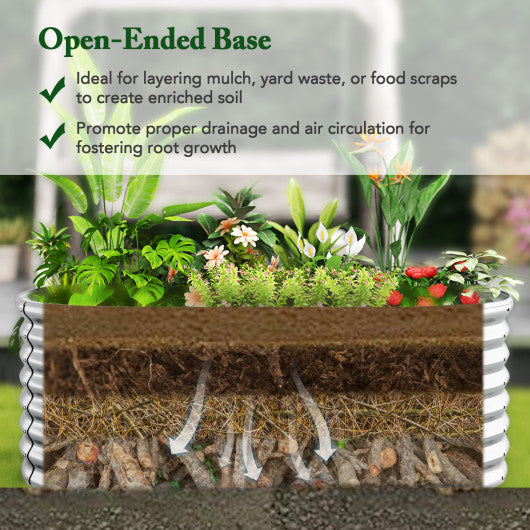 5 x 3 x 2 Feet Metal Oval Raised Garden Bed with Open Bottom Design-Silver