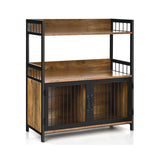 2-Tier Baker's Rack Industrial Kitchen Microwave Oven Stand with Storage Cabinet-Rustic Brown