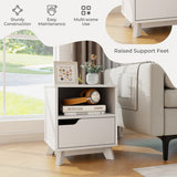 Mid Century Modern Bedside Table with Storage Drawer and Open Shelf-White