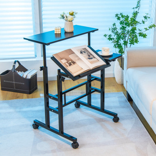 Mobile Stand-up Computer Desk Adjustable with 2 Tilting Desktops-Black