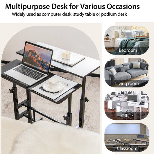 Mobile Stand-up Computer Desk Adjustable with 2 Tilting Desktops-Black