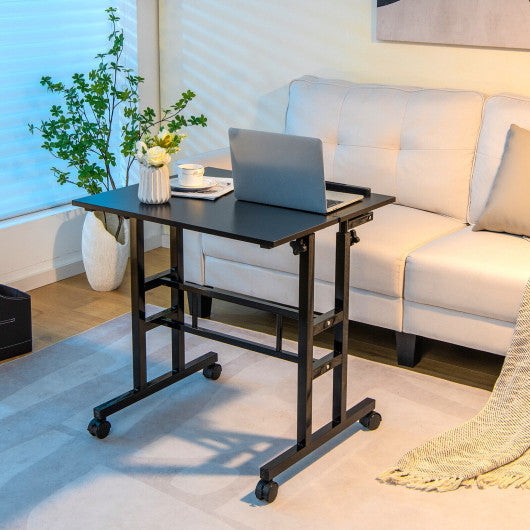 Mobile Stand-up Computer Desk Adjustable with 2 Tilting Desktops-Black