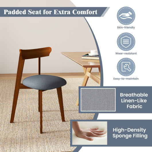 Mid-Century Modern Kitchen Chairs with Rubber Wood Frame and Padded Seat-Walunt