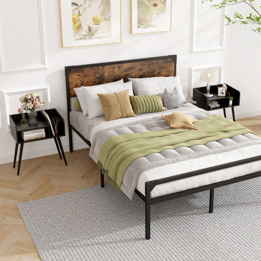 Mid Century Modern Nightstand  with Open Shelves-Black