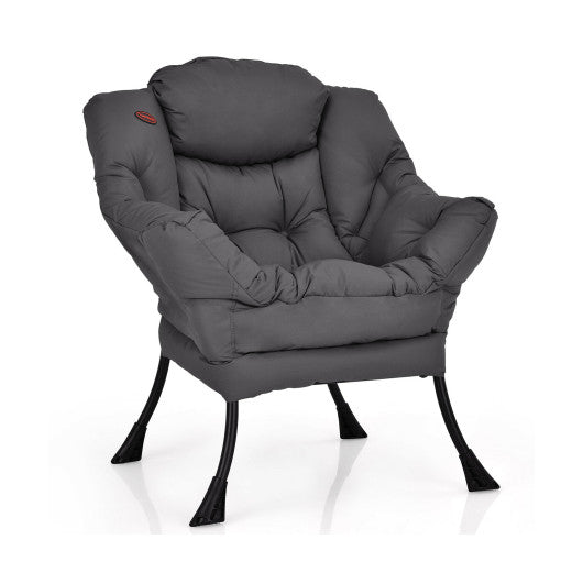 Modern Polyester Fabric Lazy Chair with Steel Frame and Side Pocket-Gray