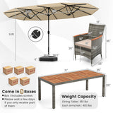 10 Pieces Patio Wicker Dining Set with 15 Feet Double-Sided Patio Umbrella-Beige