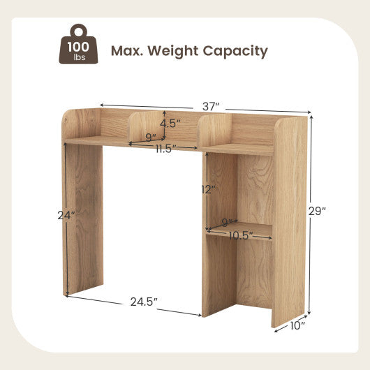 3-Tier Multipurpose Desk Bookshelf with 4 Shelves-Natural