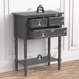 Narrow Console Table with 3 Storage Drawers and Open Bottom Shelf-Gray
