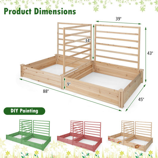 Raised Garden Bed with 2 Planter Boxes and 3 Trellis-Natural