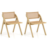 Foldable Dining Chairs Set of 2 with Woven Rattan Backrest-Natural