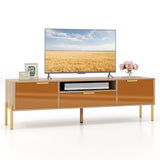 Mirrored TV Stand for TV up to 65 Inch with Spacious Tabletop and 2 Storage Cabinets-Natural