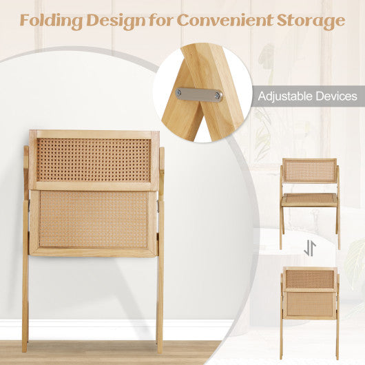 Foldable Dining Chairs Set of 2 with Woven Rattan Backrest-Natural