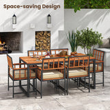 7 Pieces Patio Acacia Wood Dining Set with Soft Cushions and Umbrella Hole-Natural