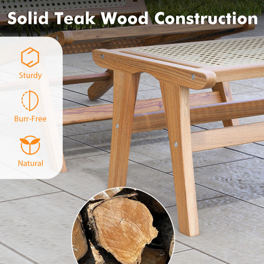 Natural Teak Wooden Foot Rest with Handwoven Rattan