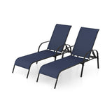 2 Pcs Outdoor Patio Lounge Chair Chaise Fabric with Adjustable Reclining Armrest-Navy