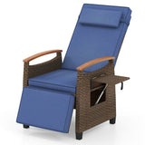 Patio Wicker Recliner Chair with Adjustable Backrest and Footrest-Navy