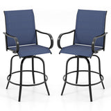 2 Pieces 360 Rotating Bar Stool Set with Armrests for Patio-Navy