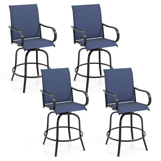 2 Pieces 360 Rotating Bar Stool Set with Armrests for Patio-Navy