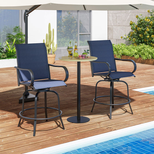 2 Pieces 360 Rotating Bar Stool Set with Armrests for Patio-Navy