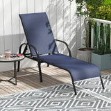 2 Pcs Outdoor Patio Lounge Chair Chaise Fabric with Adjustable Reclining Armrest-Navy